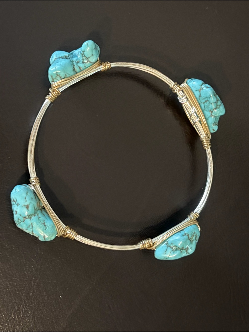 Source Unknown Turquoise Wire-Wrapped Bangle Bracelet